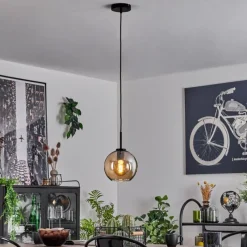 hofstein Suspension Verre 20 cm Koyoto Acier inoxydable, Noir, 1 lumière