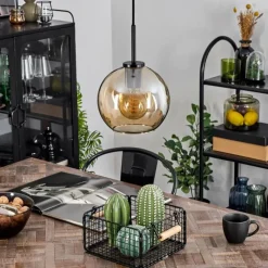 hofstein Suspension Verre 20 cm Koyoto Acier inoxydable, Noir, 1 lumière