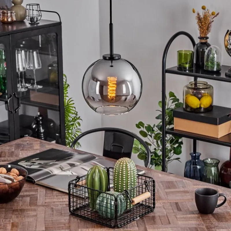 Suspension Verre Fumé-hofstein Suspension Verre 20 cm Koyoto Acier inoxydable, Noir, 1 lumière