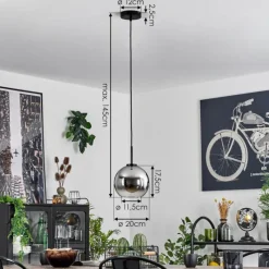 Suspension Verre Fumé-hofstein Suspension Verre 20 cm Koyoto Acier inoxydable, Noir, 1 lumière