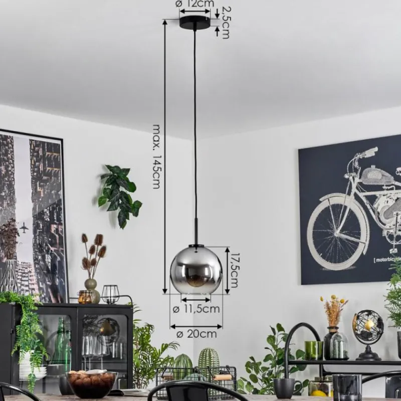 Suspension Verre Fumé-hofstein Suspension Verre 20 cm Koyoto Acier inoxydable, Noir, 1 lumière