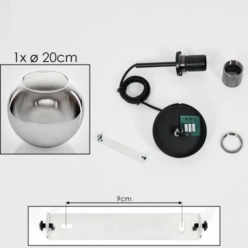 Suspension Verre Fumé-hofstein Suspension Verre 20 cm Koyoto Acier inoxydable, Noir, 1 lumière