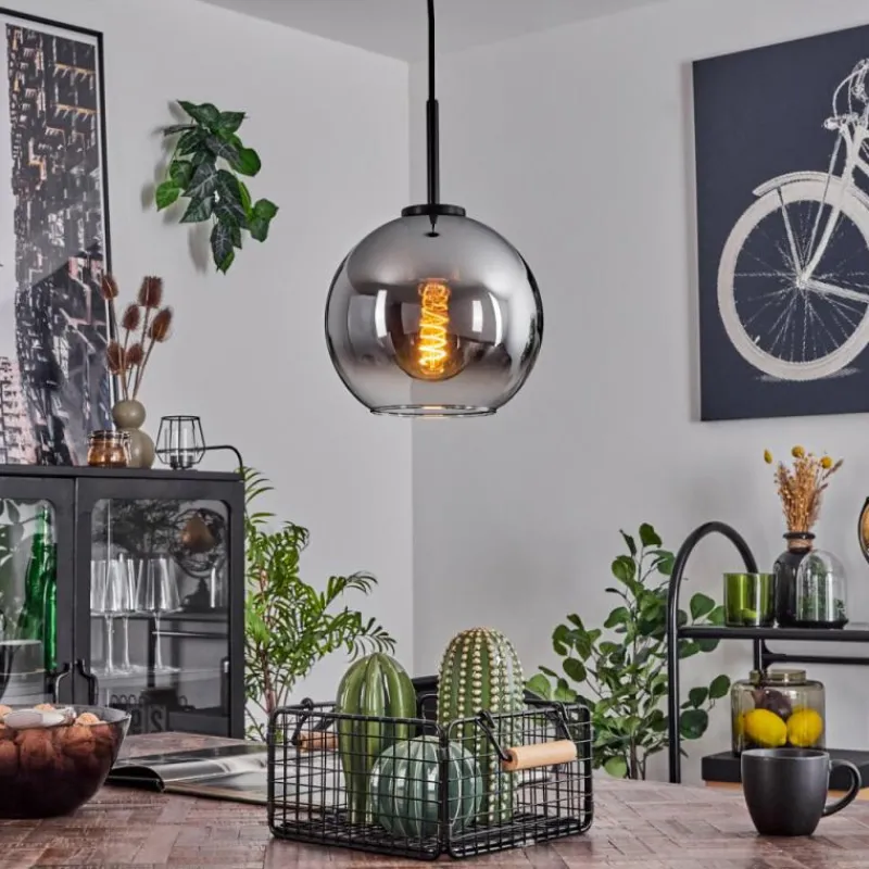 Suspension Verre Fumé-hofstein Suspension Verre 20 cm Koyoto Acier inoxydable, Noir, 1 lumière