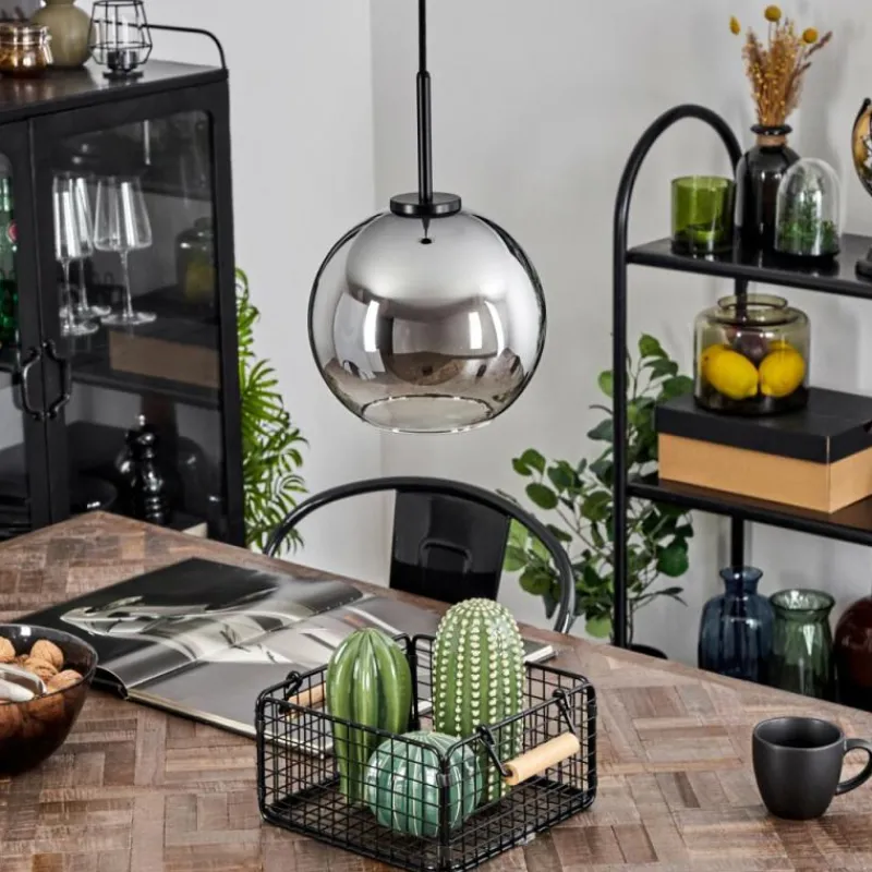 Suspension Verre Fumé-hofstein Suspension Verre 20 cm Koyoto Acier inoxydable, Noir, 1 lumière