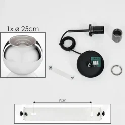 Suspension Verre Fumé-hofstein Suspension Verre 25 cm Koyoto Acier inoxydable, Noir, 1 lumière