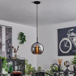 Suspension Verre Fumé-hofstein Suspension Verre 25 cm Koyoto Acier inoxydable, Noir, 1 lumière