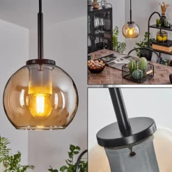 hofstein Suspension Verre 15 cm Koyoto Acier inoxydable, Noir, 1 lumière