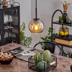 hofstein Suspension Verre 15 cm Koyoto Acier inoxydable, Noir, 1 lumière