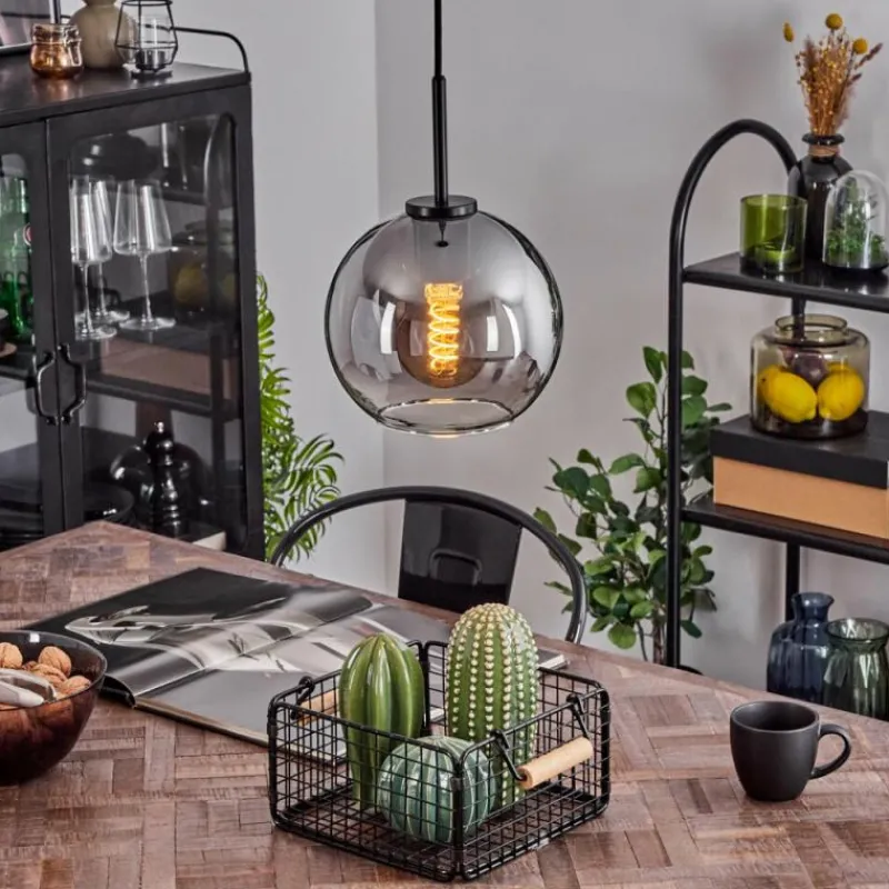 Suspension Verre Fumé-hofstein Suspension Verre 20 cm Koyoto Acier inoxydable, Noir, 1 lumière