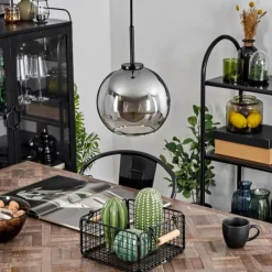 Suspension Verre Fumé-hofstein Suspension Verre 20 cm Koyoto Acier inoxydable, Noir, 1 lumière