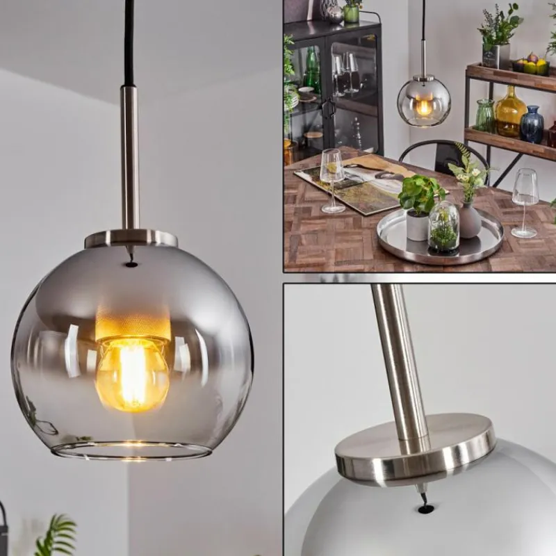 Suspension Verre Fumé-hofstein Suspension Verre 15 cm Koyoto Noir, Argenté, 1 lumière