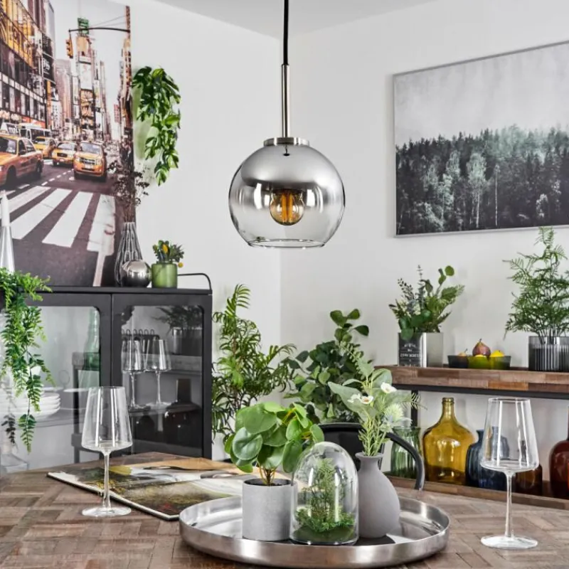 Suspension Verre Fumé-hofstein Suspension Verre 15 cm Koyoto Noir, Argenté, 1 lumière