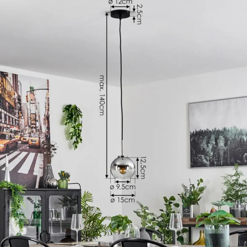 Suspension Verre Fumé-hofstein Suspension Verre 15 cm Koyoto Noir, Argenté, 1 lumière