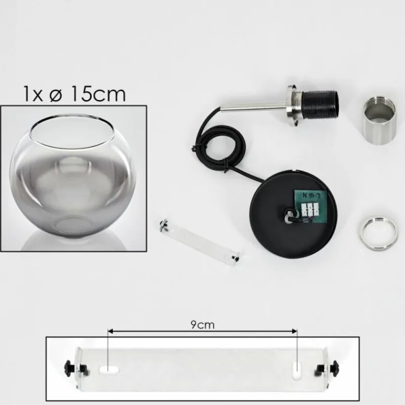 Suspension Verre Fumé-hofstein Suspension Verre 15 cm Koyoto Noir, Argenté, 1 lumière