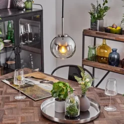 Suspension Verre Fumé-hofstein Suspension Verre 15 cm Koyoto Noir, Argenté, 1 lumière