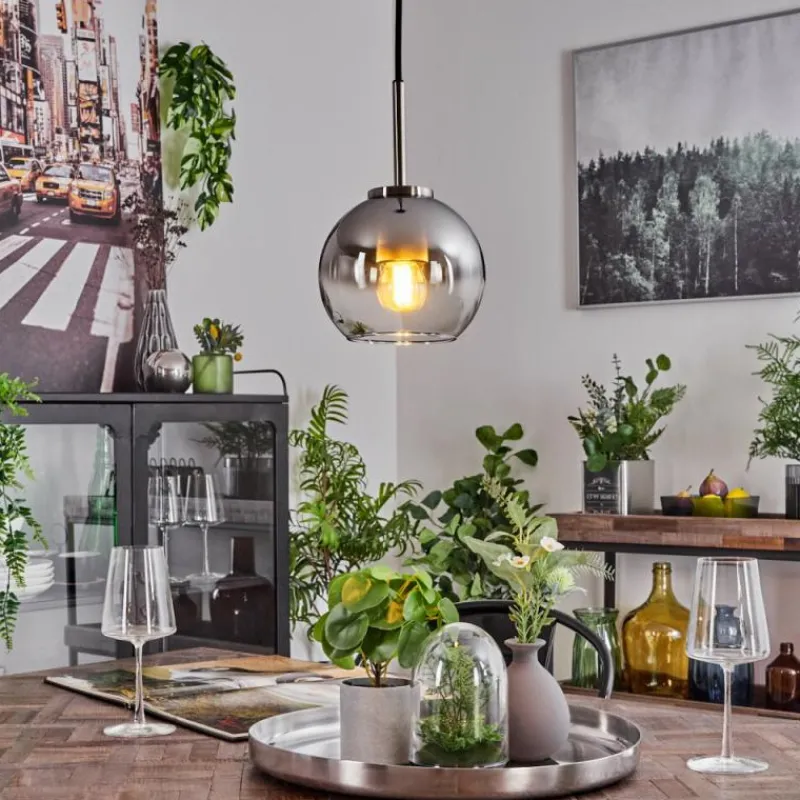 Suspension Verre Fumé-hofstein Suspension Verre 15 cm Koyoto Noir, Argenté, 1 lumière