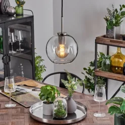 hofstein Suspension Verre 20 cm Koyoto Noir, Argenté, 1 lumière