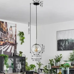 hofstein Suspension Verre 20 cm Koyoto Noir, Argenté, 1 lumière