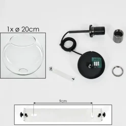 hofstein Suspension Verre 20 cm Koyoto Noir, Argenté, 1 lumière