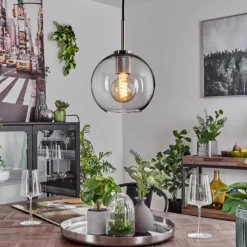 hofstein Suspension Verre 20 cm Koyoto Noir, Argenté, 1 lumière