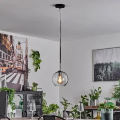 hofstein Suspension Verre 20 cm Koyoto Noir, Argenté, 1 lumière