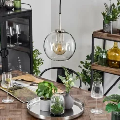 hofstein Suspension Verre 20 cm Koyoto Noir, Argenté, 1 lumière
