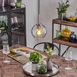 hofstein Suspension Verre 15 cm Koyoto Noir, Argenté, 1 lumière