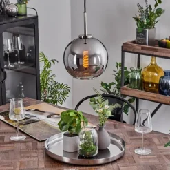 Suspension Verre Fumé-hofstein Suspension Verre 20 cm Koyoto Noir, Argenté, 1 lumière