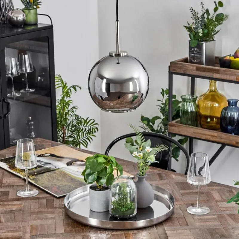 Suspension Verre Fumé-hofstein Suspension Verre 20 cm Koyoto Noir, Argenté, 1 lumière