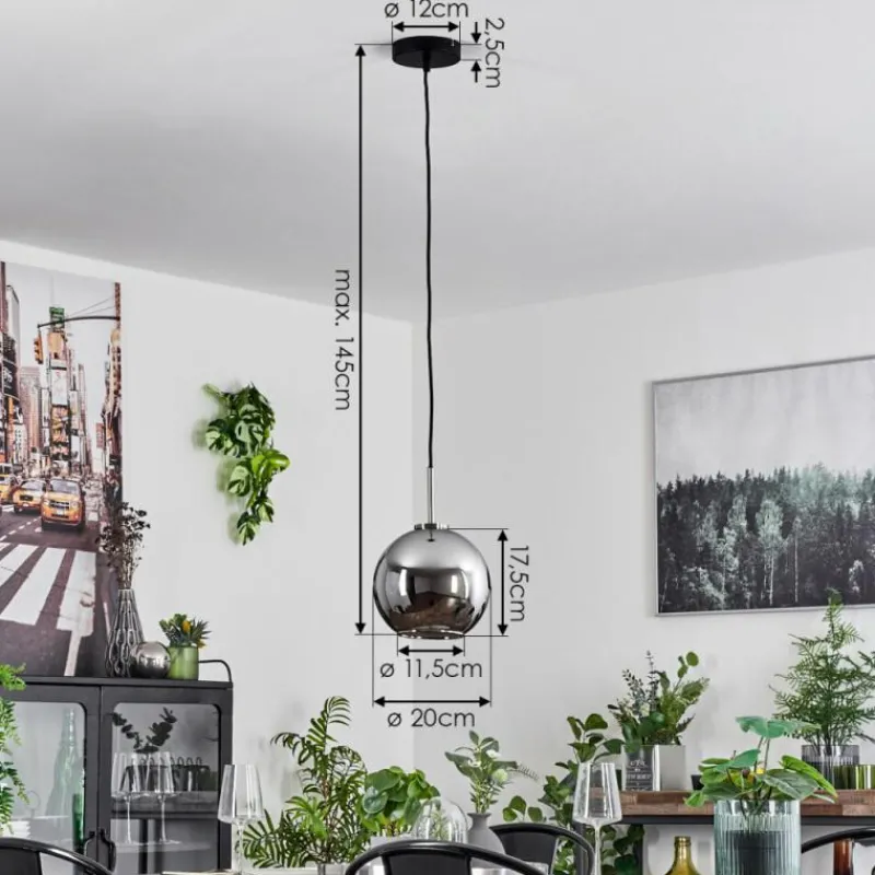 Suspension Verre Fumé-hofstein Suspension Verre 20 cm Koyoto Noir, Argenté, 1 lumière