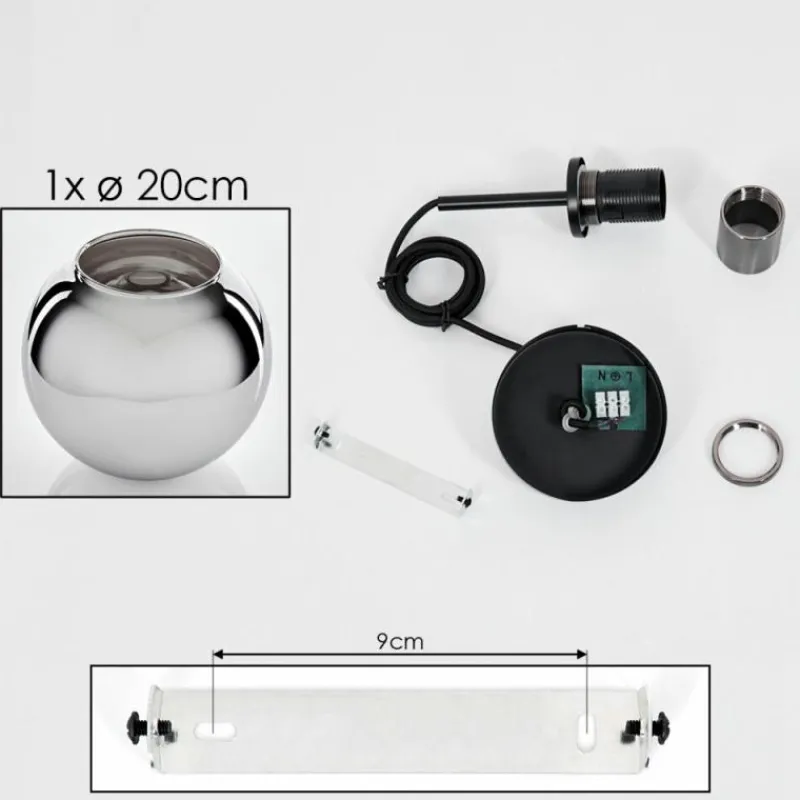 Suspension Verre Fumé-hofstein Suspension Verre 20 cm Koyoto Noir, Argenté, 1 lumière