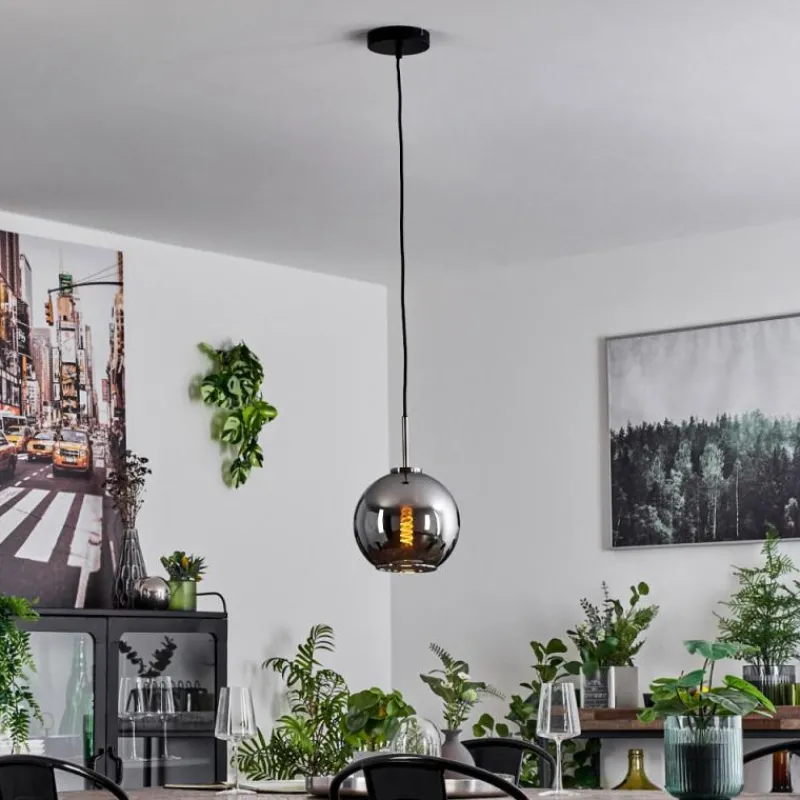 Suspension Verre Fumé-hofstein Suspension Verre 20 cm Koyoto Noir, Argenté, 1 lumière