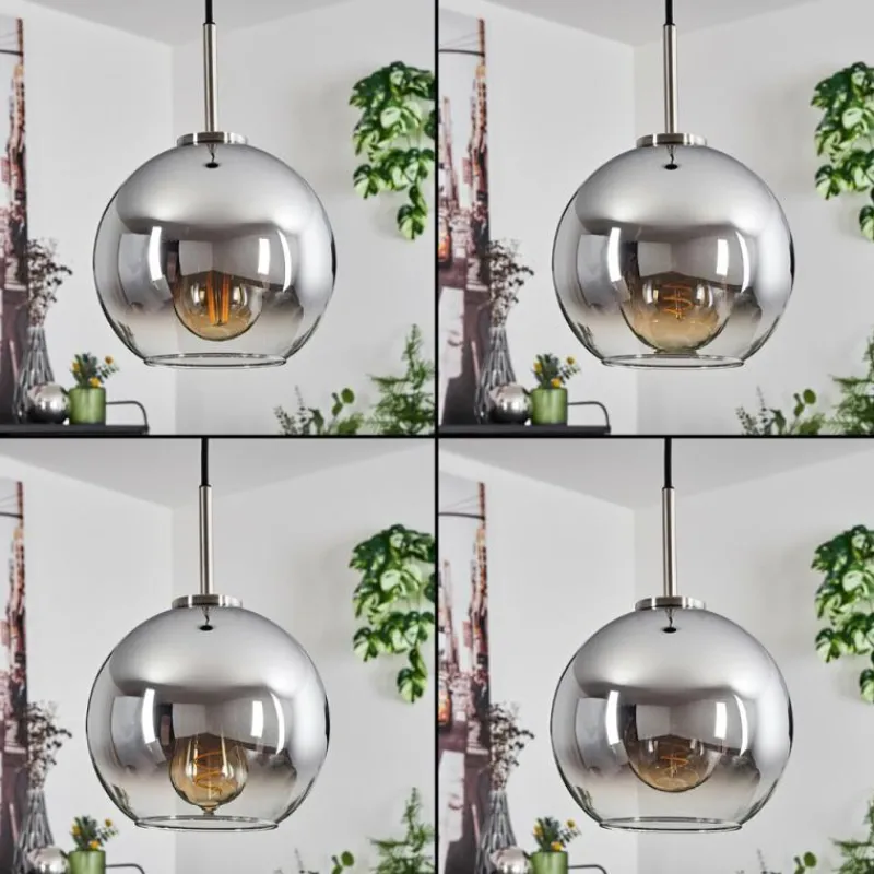 Suspension Verre Fumé-hofstein Suspension Verre 20 cm Koyoto Noir, Argenté, 1 lumière