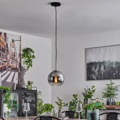 Suspension Verre Fumé-hofstein Suspension Verre 20 cm Koyoto Noir, Argenté, 1 lumière