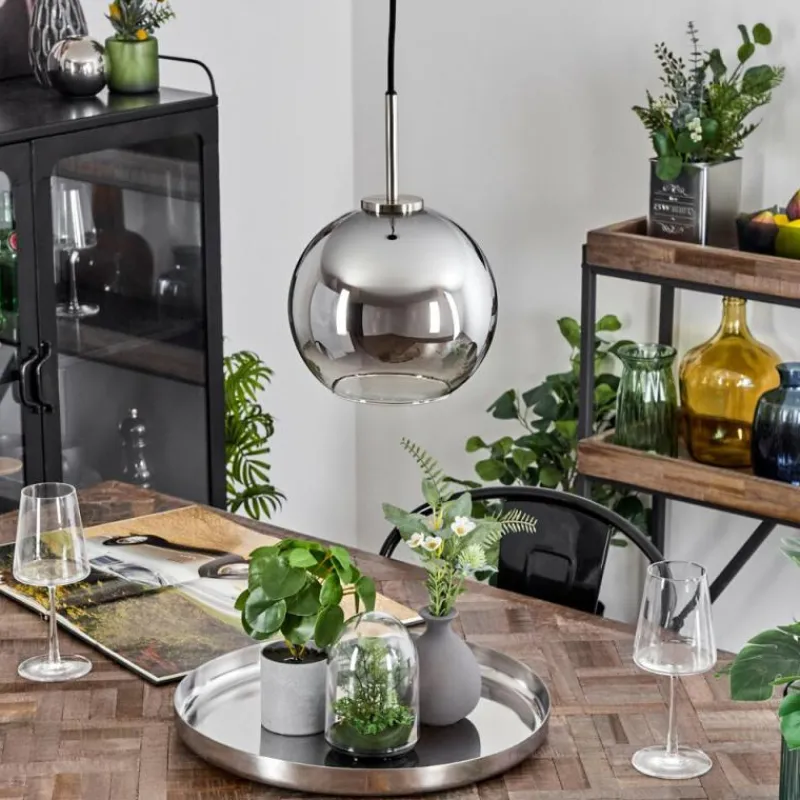 Suspension Verre Fumé-hofstein Suspension Verre 20 cm Koyoto Noir, Argenté, 1 lumière