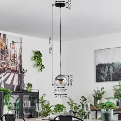 Suspension Verre Fumé-hofstein Suspension Verre 15 cm Koyoto Noir, Argenté, 1 lumière