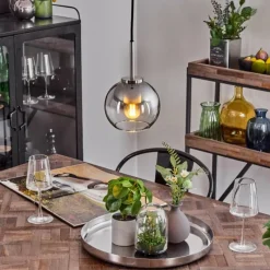 Suspension Verre Fumé-hofstein Suspension Verre 15 cm Koyoto Noir, Argenté, 1 lumière