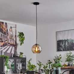 hofstein Suspension Verre 20 cm Koyoto Noir, Argenté, 1 lumière