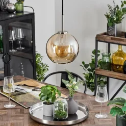 hofstein Suspension Verre 20 cm Koyoto Noir, Argenté, 1 lumière