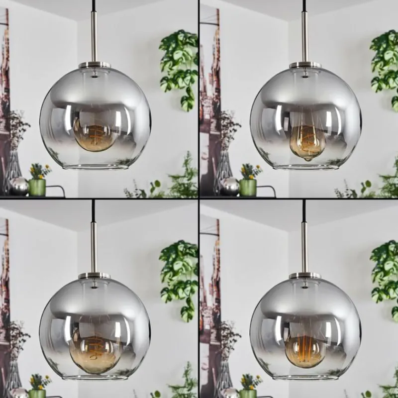 Suspension Verre Fumé-hofstein Suspension Verre 20 cm Koyoto Noir, Argenté, 1 lumière