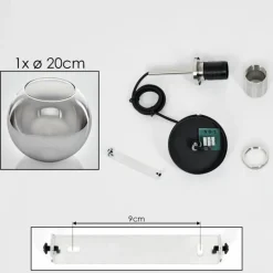 Suspension Verre Fumé-hofstein Suspension Verre 20 cm Koyoto Noir, Argenté, 1 lumière