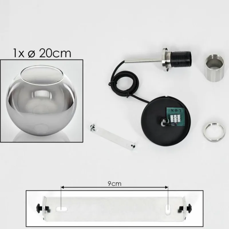 Suspension Verre Fumé-hofstein Suspension Verre 20 cm Koyoto Noir, Argenté, 1 lumière