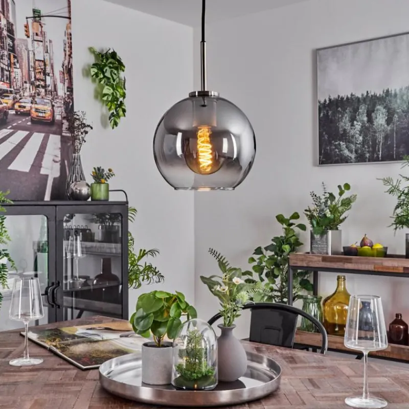 Suspension Verre Fumé-hofstein Suspension Verre 20 cm Koyoto Noir, Argenté, 1 lumière