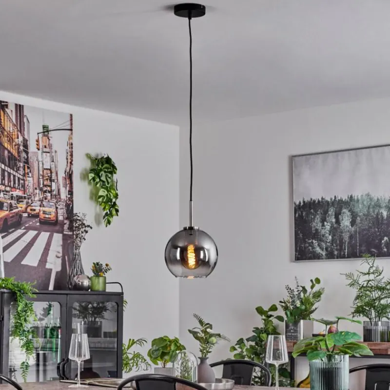 Suspension Verre Fumé-hofstein Suspension Verre 20 cm Koyoto Noir, Argenté, 1 lumière