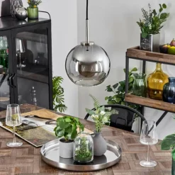 Suspension Verre Fumé-hofstein Suspension Verre 20 cm Koyoto Noir, Argenté, 1 lumière