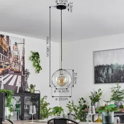 hofstein Suspension Verre 25 cm Koyoto Noir, Argenté, 1 lumière