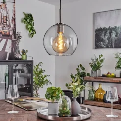 hofstein Suspension Verre 25 cm Koyoto Noir, Argenté, 1 lumière