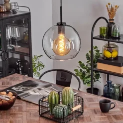 hofstein Suspension Verre 25 cm Koyoto Acier inoxydable, Noir, 1 lumière