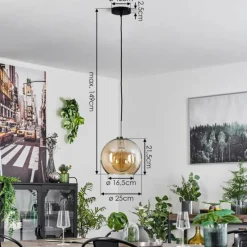 hofstein Suspension Verre 25 cm Koyoto Noir, Argenté, 1 lumière