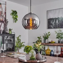 Suspension Verre Fumé-hofstein Suspension Verre 25 cm Koyoto Noir, Argenté, 1 lumière